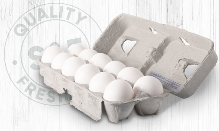 Carton of fresh eggs featured in a weekly grocery ad with promotional pricing."