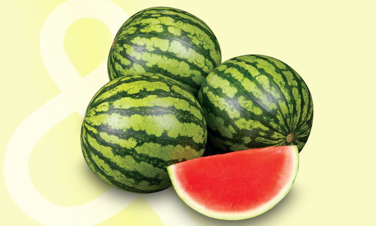 Whole watermelon with a green striped rind
