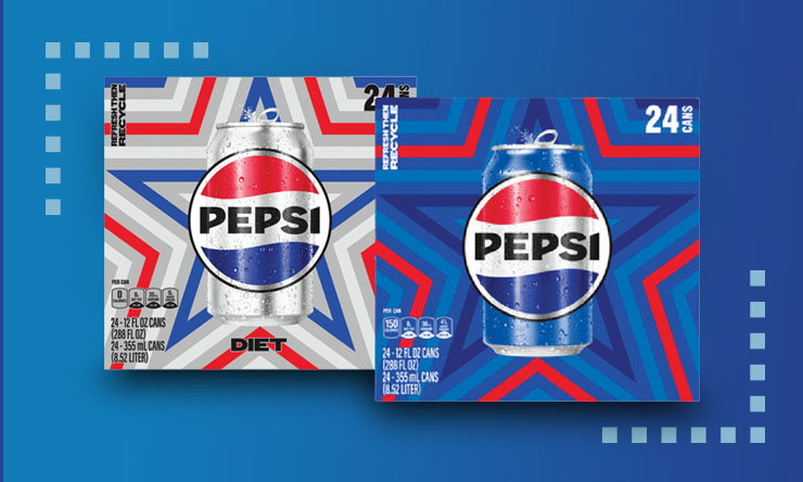 Pepsi carbonated soft drinks displayed in retail packaging, including assorted flavors and package sizes for everyday refreshment.