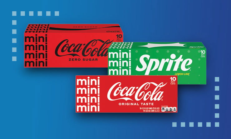 Coca-Cola branded beverage items displayed together, featuring recognizable red packaging, the Coca-Cola logo, and product labels.