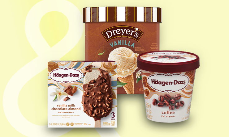 Dreyer’s ice cream products displayed for sale, featuring assorted creamy frozen dessert flavors in recognizable Dreyer’s branded containers, providing a variety of sweet and refreshing options for family desserts and everyday enjoyment.”