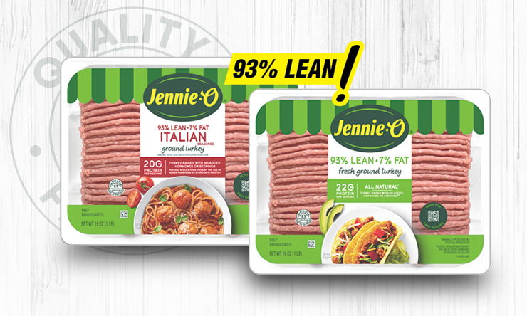 Two packages of Jennie-O ground turkey, including 93% lean Italian ground turkey and 93% lean fresh ground turkey
