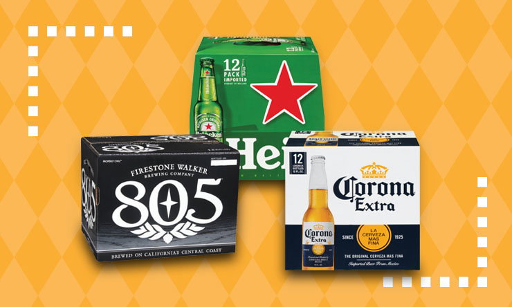 12-pack beer options featuring Corona, Firestone 805, and Heineken