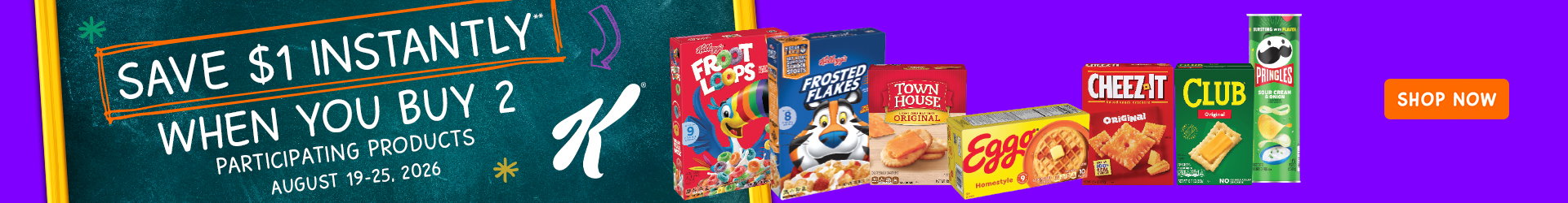 Assorted Kellanova snack and food products displayed in branded packaging, featuring recognizable product names, logos, colorful designs, and product information.”