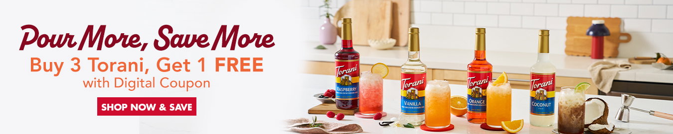 Torani flavored syrup bottle.