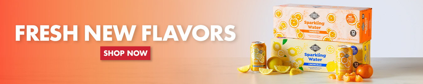 First Street sparkling water cans featuring a variety of fresh new flavors.