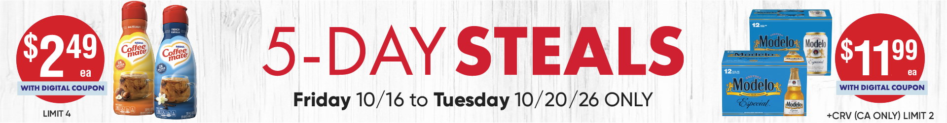 Smart & Final 5 Day Steals banner highlighting limited-time deals, digital coupons, and savings available
