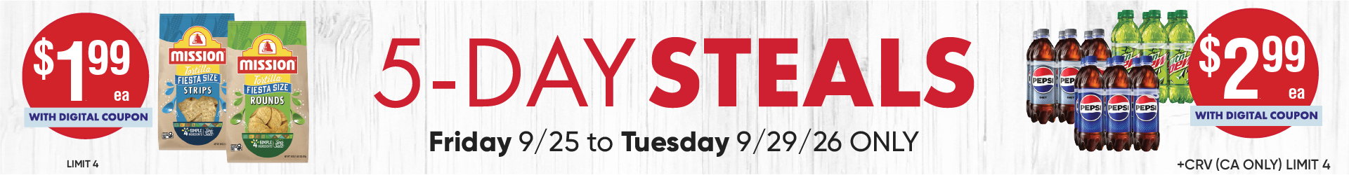 Smart & Final 5 Day Steals banner highlighting limited-time deals, digital coupons, and savings available
