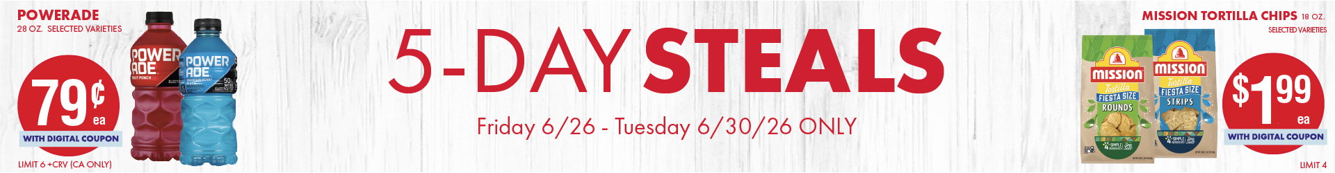 Smart & Final 5 Day Steals banner highlighting limited-time deals, digital coupons, and savings available